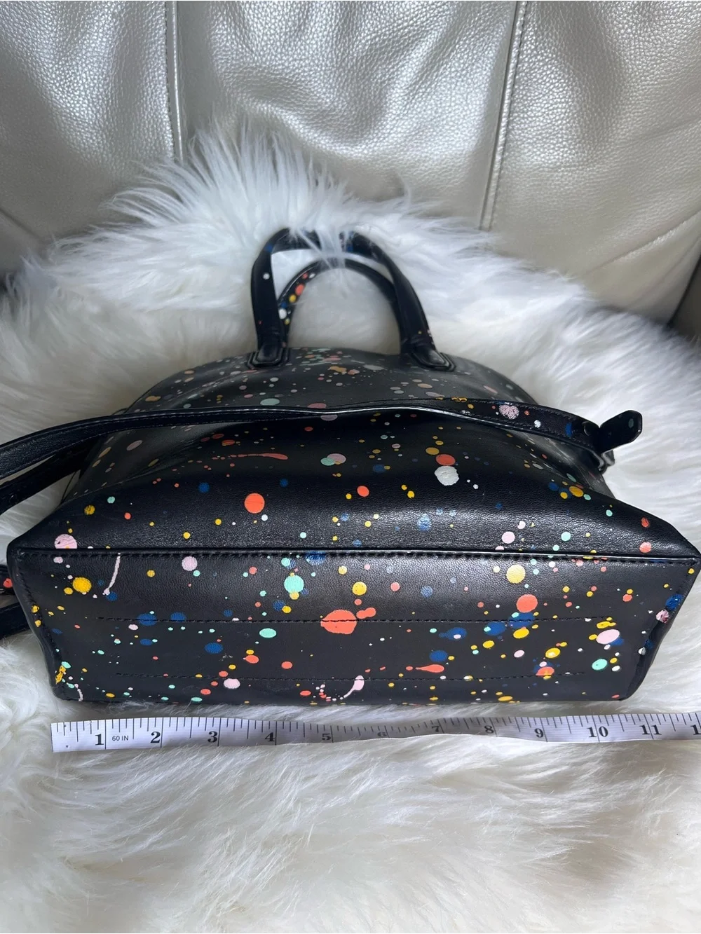 Loeffler Randall Dome Splatter Paint Leather Satchel Black With Tassels Chic